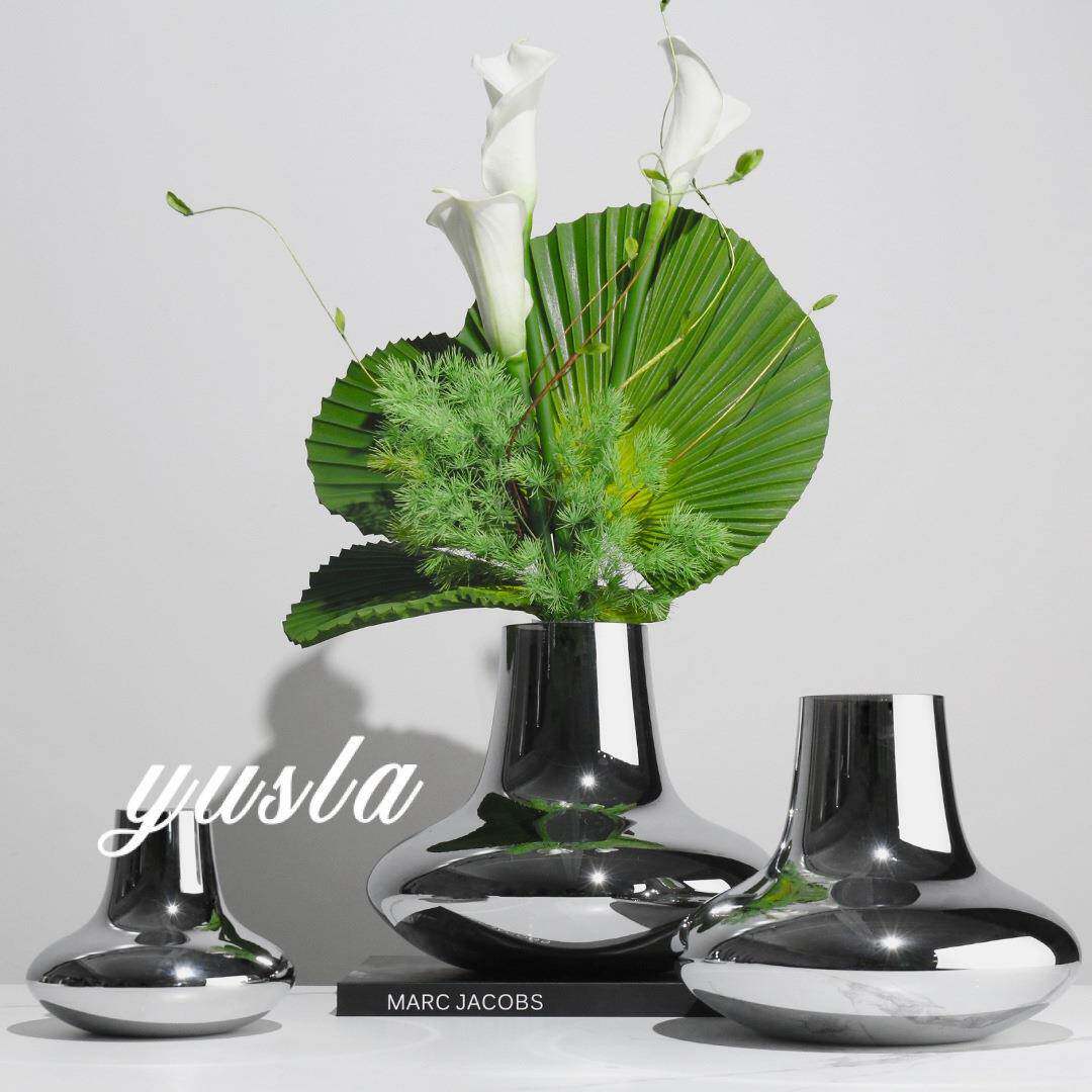 轻奢玻璃插干花瓶花器摆件样板间客厅餐厅茶几餐吧台软装饰品家居