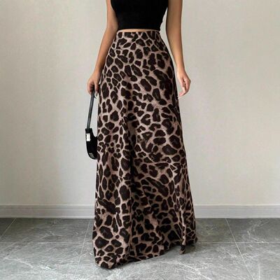 Women Leopard Print Commuter Maxi Skirt Versatile Daily Wear