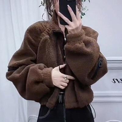 香港毛绒短款外套女2025冬新款小个子羊羔毛开衫加厚皮毛一体上衣