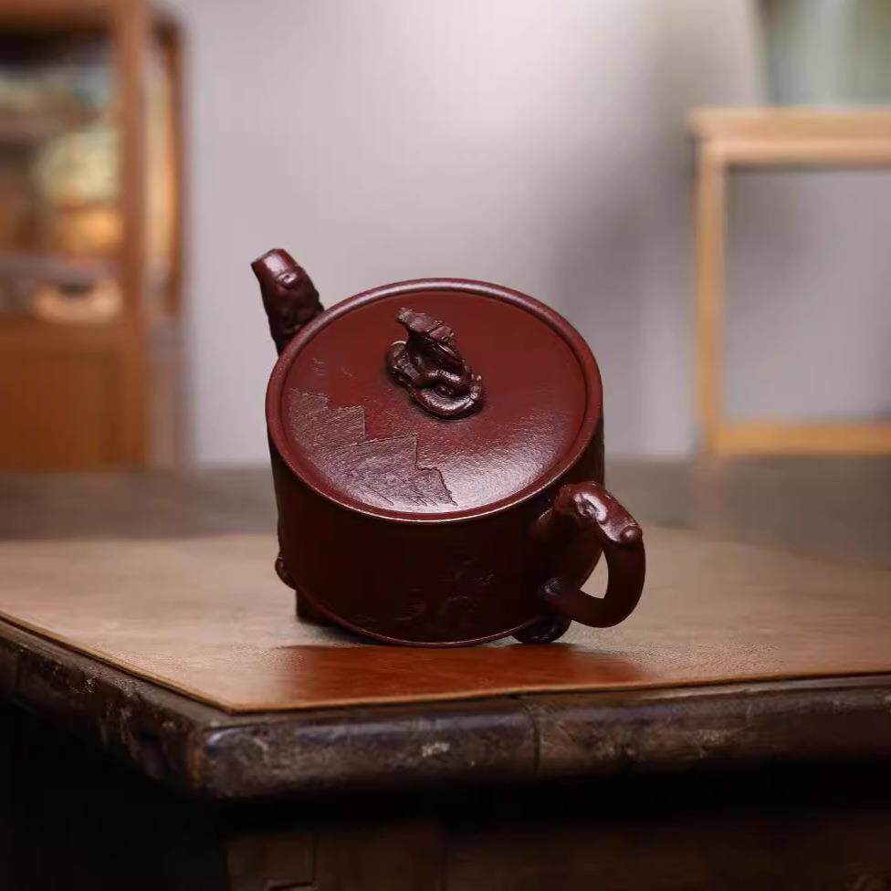 宜兴名家全手工紫砂壶三足螭龙壶原矿底槽清茶具纯手工家用茶壶