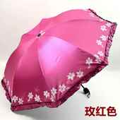 新款 黑学生森女用晒伞防紫外胶线遮阳伞双防晴 变色闪光花边人伞