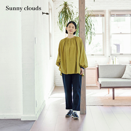 春季 桑妮库拉/Sunny clouds女式纯棉杨柳绉中长款灯笼袖衬衫