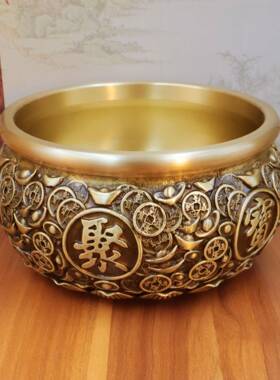 黄件铜金钱宝聚宝盆招财聚财前铜客厅艺术品台元客厅装饰见描述品