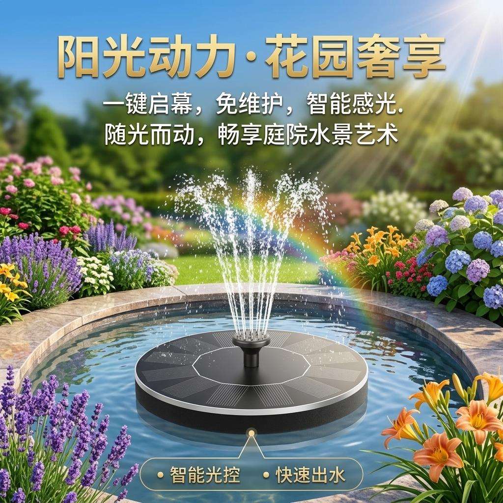 太阳能喷泉自动悬浮循环增氧机庭院假山景观喷水器鱼池水缸小水泵