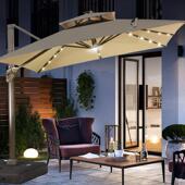 户外太阳能遮阳伞庭院花园大型LED灯日夜两用室外摆摊罗马伞