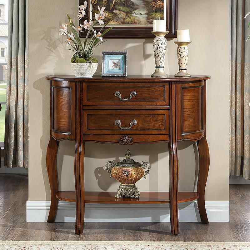 美式全实木玄关桌进门入户靠墙过道半圆弧形墙边柜客厅走廊尽头柜,住宅家具,玄关台,淘宝优惠券,粉丝福利购,淘宝优惠卷