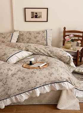 秋冬A类加厚全棉四麻花边被套棉复55755古风亚麻皱皱双层纱洗水棉