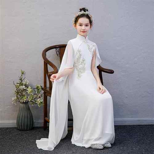 高档古筝演出服女大童检定试古典舞服飘蹈逸汉演服女中国风独唱儿