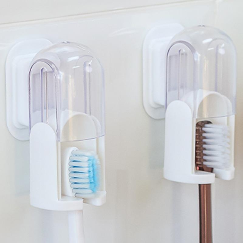 抽拉带盖牙刷架浴室卫生间免打孔壁挂式刷牙收纳架防尘杯架置物架