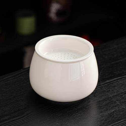羊脂玉白瓷带盖子茶渣缸家用办公茶道大容量废水桶纯白建水缸烟灰