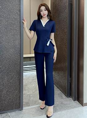 美容院高级工作服装2025女士美容师护理工作服养生馆足浴长裤套装