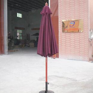 9尺圆形酒红色户外太阳伞 单杆8骨仿柚木色铝合金中柱伞