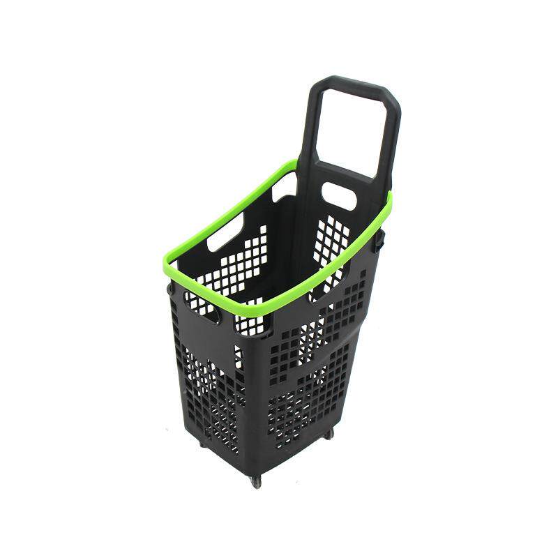 新HM-XGB款超市购物篮塑料篮带轮物拉杆塑购篮高背料篮