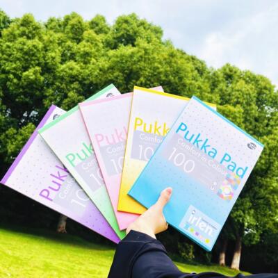 英国PukkaPad  彩色上翻4孔100页美式分栏横线拍纸本