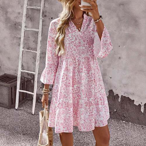 Women's Plus Size Casual Printed Dress Loose-Fitting