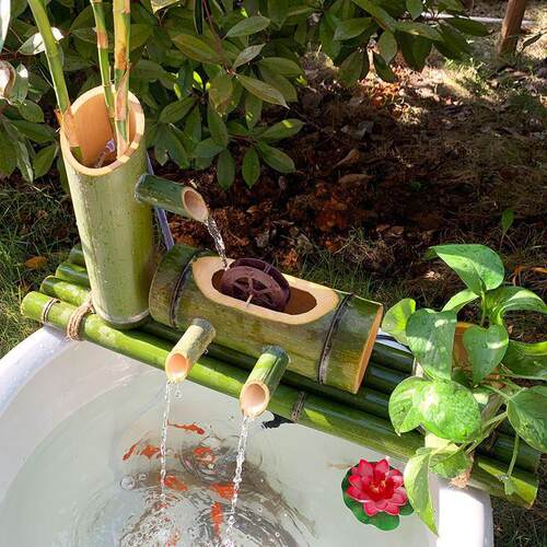 水缸竹流水器毛竹子筒艺流水摆件鱼缸盆石槽养鱼循环过滤喷泉轮