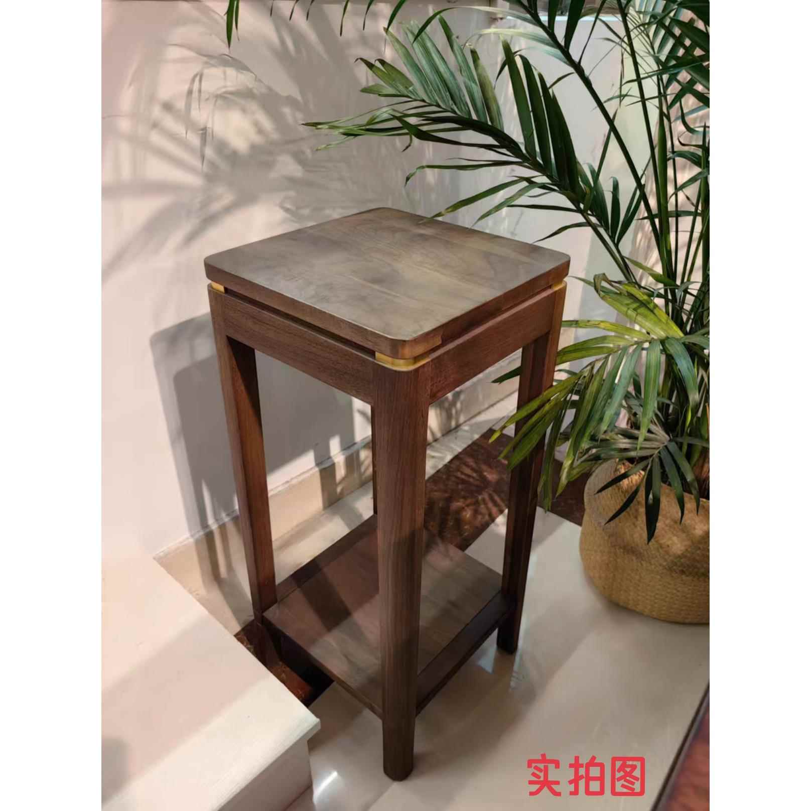 北美黑胡桃木花架实木新中式落地花几家用室内客厅实木盆景花架