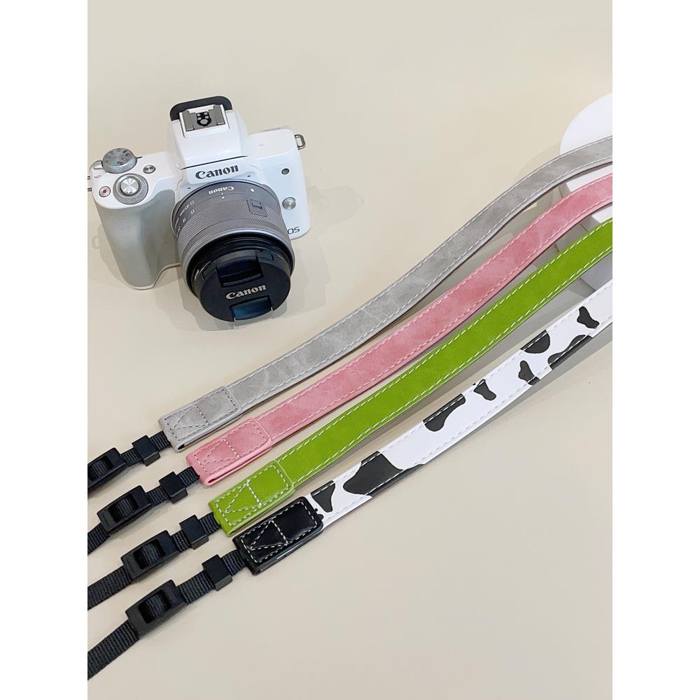 微单反相机背带粉绿色黑棕色咖啡牛相机包同款软皮革肩带简单的风格