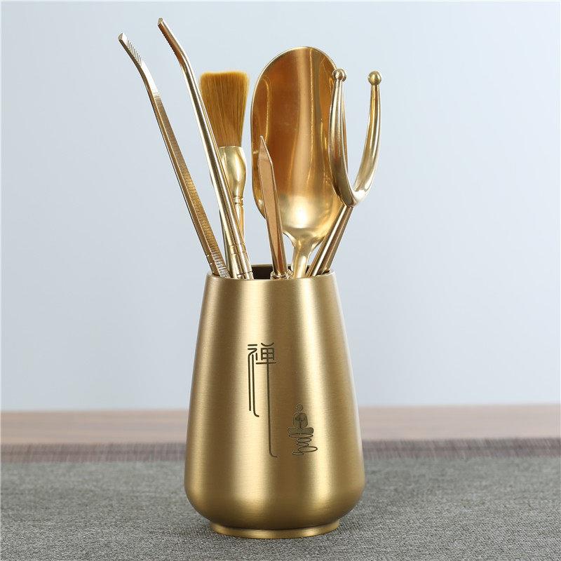 茶道六君子套装功夫茶具配件大全黄铜6君子喝茶泡茶工具茶刀茶洗