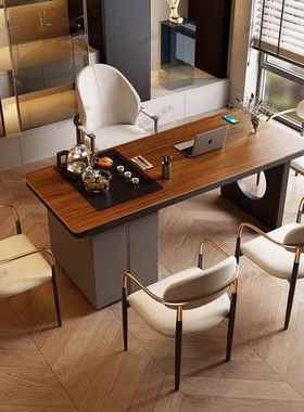 中古风茶桌桌一体一整办套公家用二合一62231仿实岩木板茶桌带烧