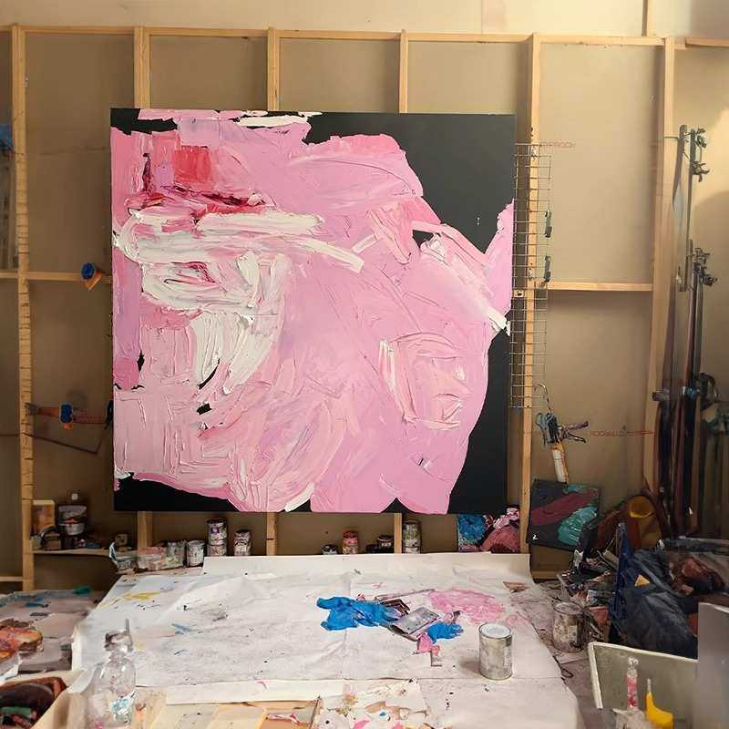 粉风感挂画高级装饰画白墙餐厅色系法式玄关大奶油客厅纯油画手绘