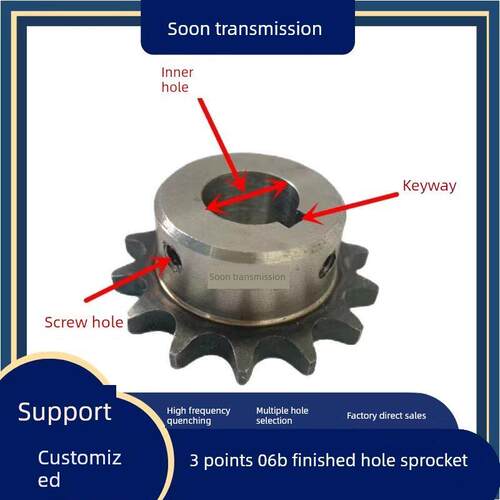 完成孔炼轮3点06B10齿30齿单排炼轮键槽顶螺孔非标准定制炼轮齿