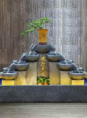 大型欧式流水喷泉摆件四面水幕风水轮景观庭院鱼池加湿器落地摆件