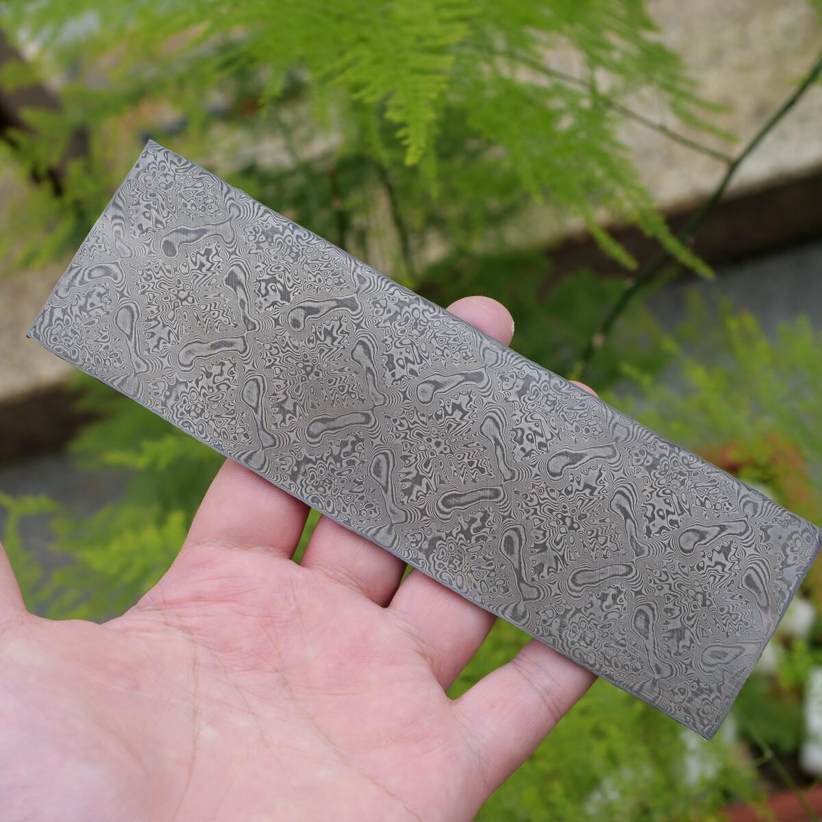 彷瑞粉大马士革花纹钢DIY手工刀钢材钢板薄板无夹钢材料2-2.7毫米