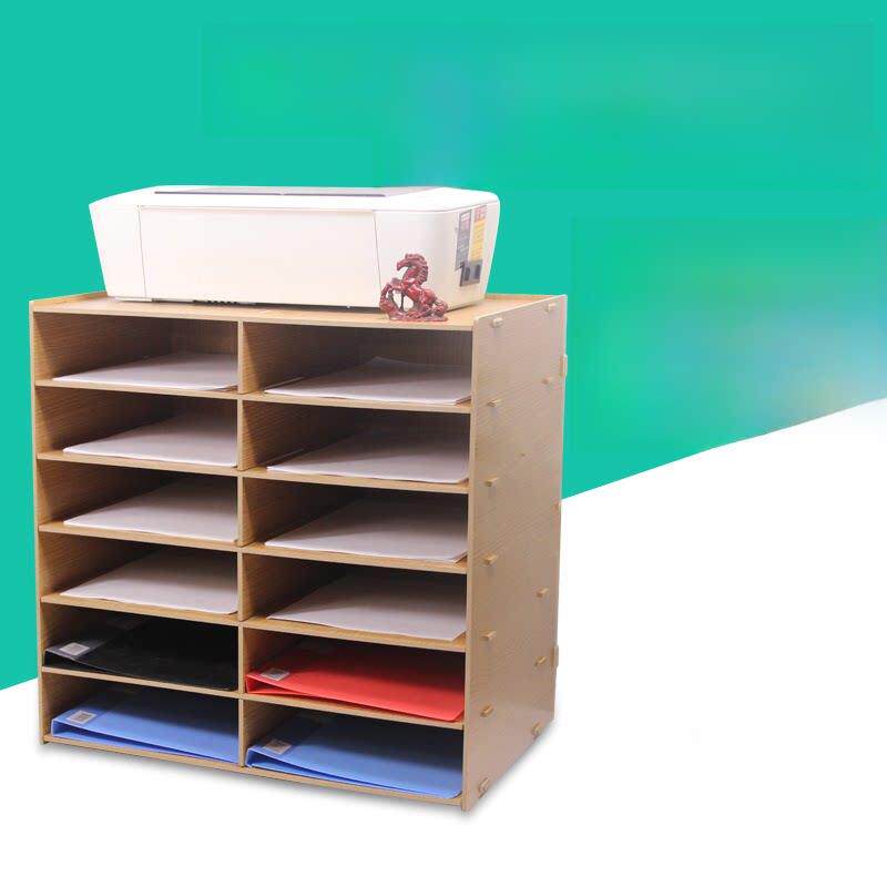 木制文件架桌面多层A4组织者12格办公收纳箱收纳信息箱A4学生书架