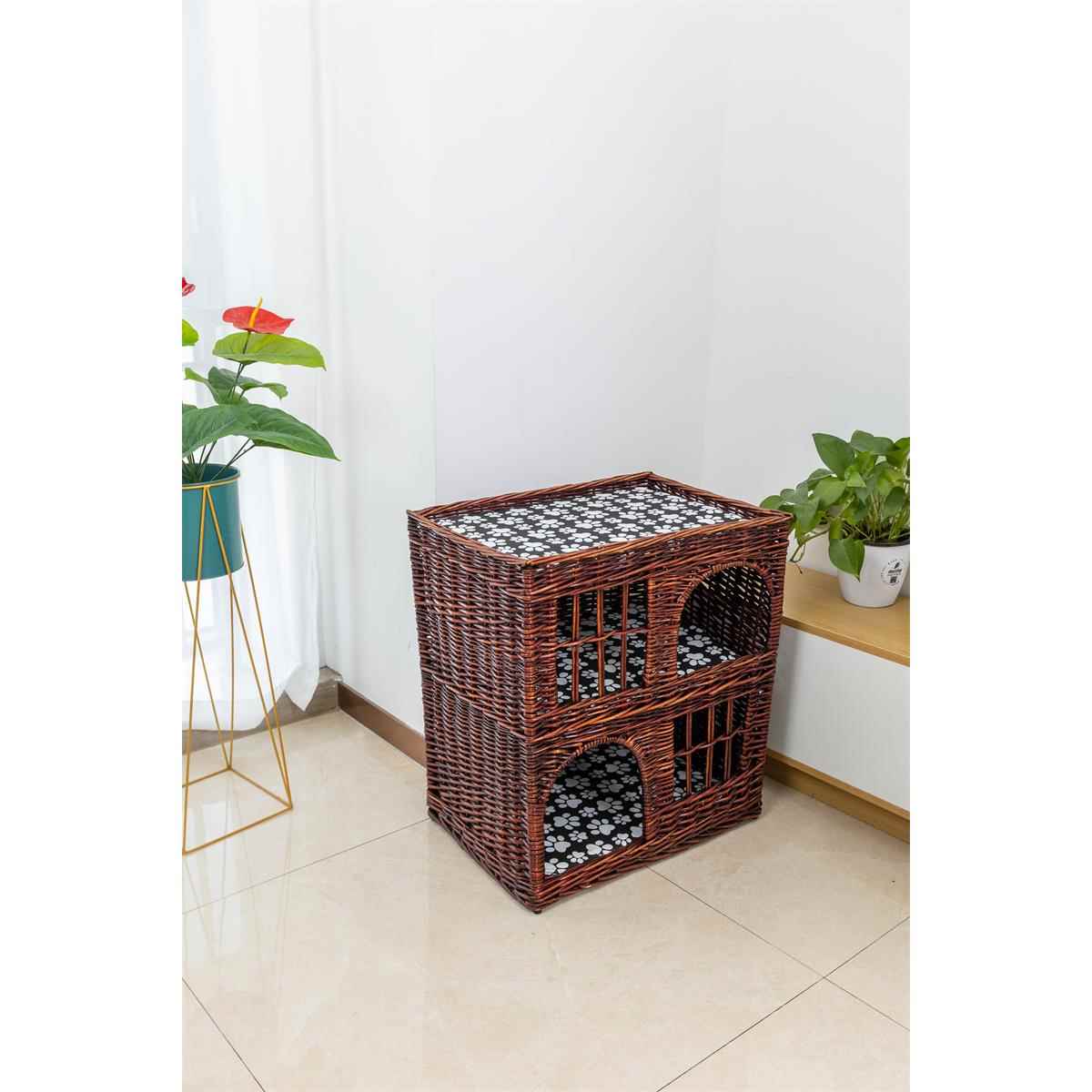 高档四季通柳猫窝藤猫床用柳编编双层别编墅式宠物窝猫房子可拆洗