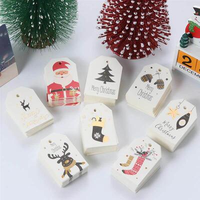 50/100Pcs Merry Christmas Tags Labels Gift Wrapping Paper Ha