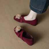 风平底玛丽珍芭蕾鞋 内增高 0202w 新款 绝美红色秋鞋 单鞋 女春季