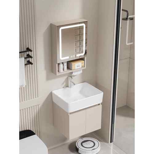 小户型卫生间蜂窝铝浴室柜组合太空铝窄边陶瓷一体洗手盆洗漱台柜