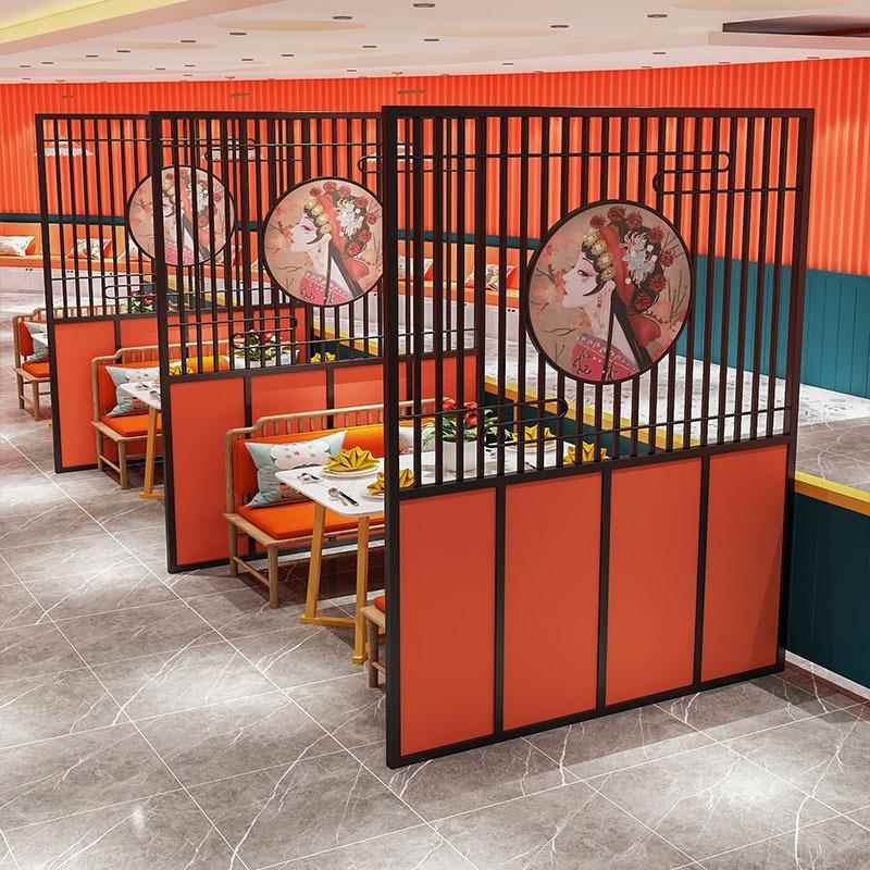 新中式餐厅屏风镂空铁艺屏风隔断酒店饭店包间铁艺装饰简易栅栏