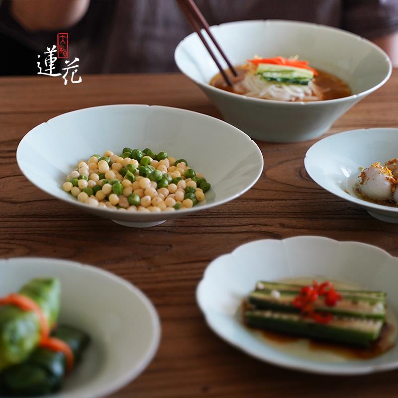 大相莲花中式手工餐具 宋风清雅 湖田青釉 餐盘饭碗汤碗汤勺料碟