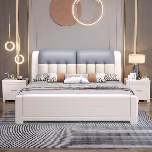 桃木XDS实木1床.8婚米双人床1.5胡米主卧白色现代简约储物软靠床