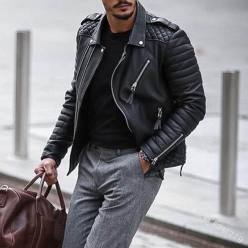 Men's Airline Collar Cotton Jacket Zipper Color Leather
