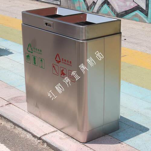 室内商用直投口立式两连体201#不锈钢分类垃圾桶果皮箱工厂定做