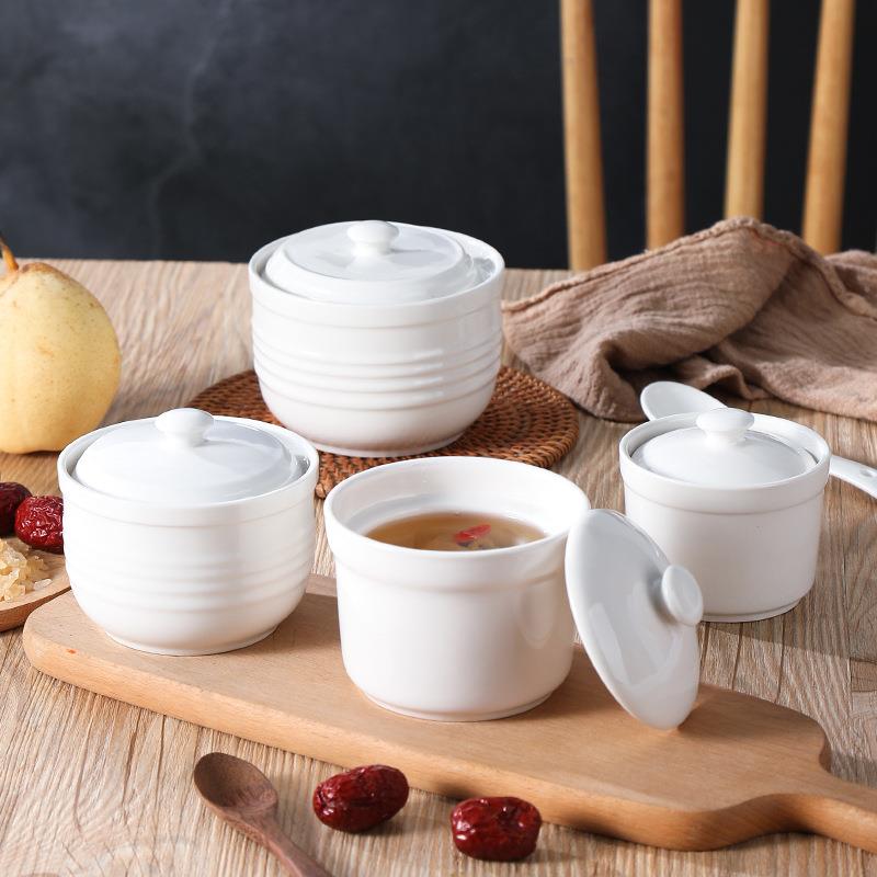 现货餐饮炖盅陶瓷炖盅隔水炖中式矮款带盖陶瓷炖盅沙县炖盅纯白