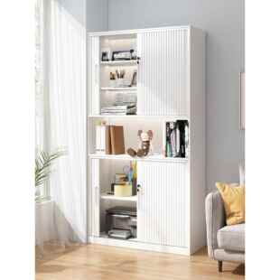 菲利特家用阳台储物柜卧室推拉门书柜铁质衣柜带锁防晒卷门收纳柜