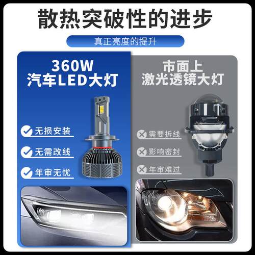 新款六铜管360w大功率汽车led大灯h1H79005超亮聚光h11改装