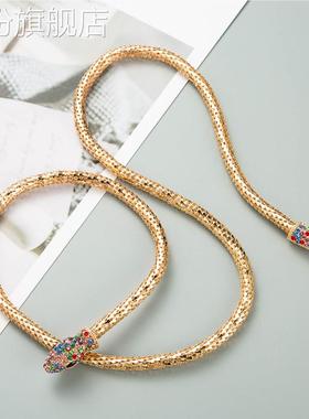 欧美跨境货源创意另类蛇形镂空链条项链女合金镶水钻个性长款项饰