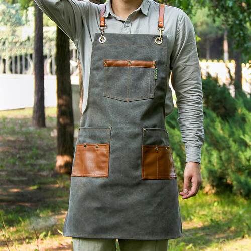 定制家务围裙过蜡防水无袖工作裙收纳清洁咖啡师服务员围裙