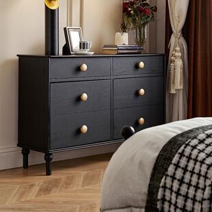 实木六斗柜法式 复古卧室床尾储物柜斗柜客厅靠墙餐边柜中古抽屉柜