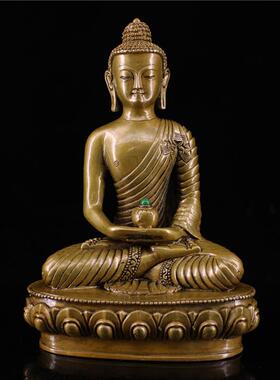 黄铜无量寿佛古玩铜像手工打造镶嵌宝石寿佛像家居办公摆件收藏