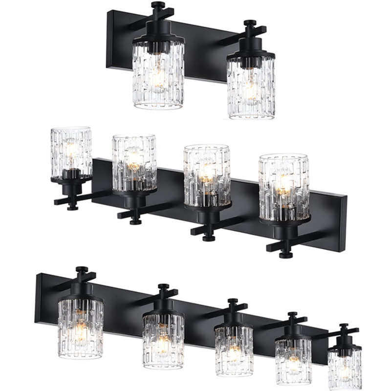 镜前灯美式复古工业风梳妆台灯黑色壁灯 透明玻璃灯罩灯具