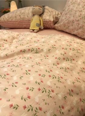 正品美式园小碎花床上四件套全棉1纯棉被田套紫色文少艺.5m女床单