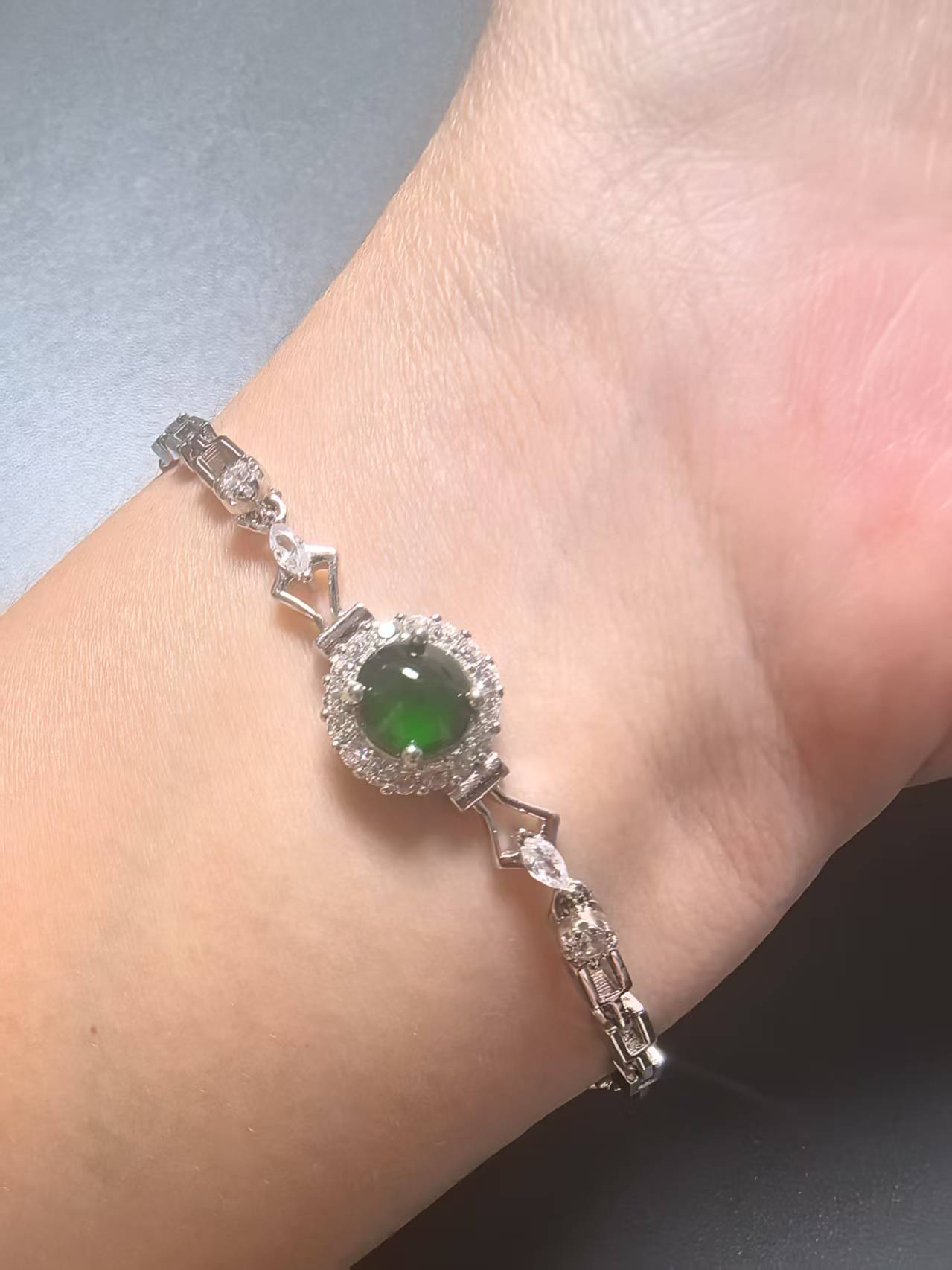 ZB35天然翡翠(A货)镶嵌手链4.95g S925镶嵌印记(附鉴定证书)