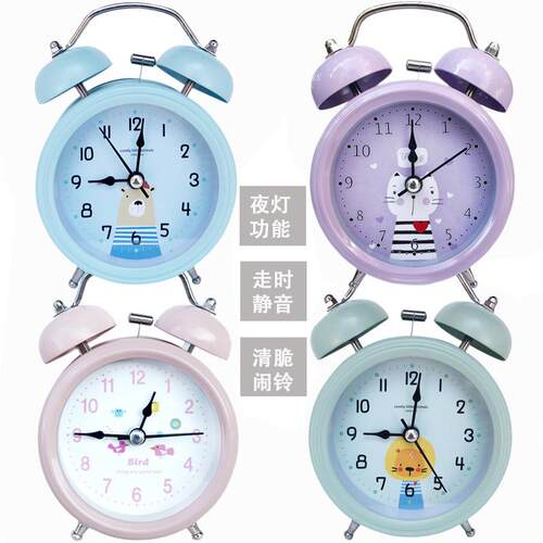 厂家 3寸儿童学生创意卡通闹钟 爱时达静音带夜灯金属打铃钟