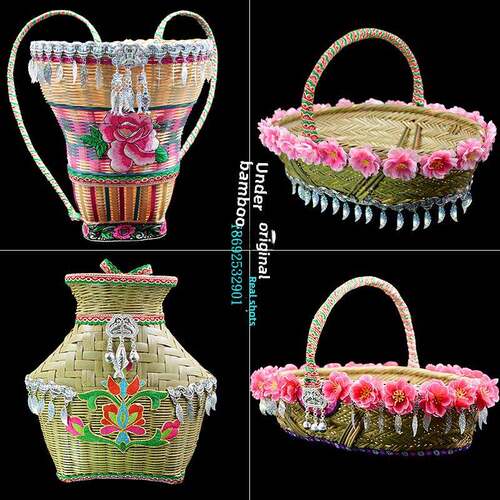 民族创意风格手工编织竹制品竹篮竹篮手篮舞蹈道具小背竹编